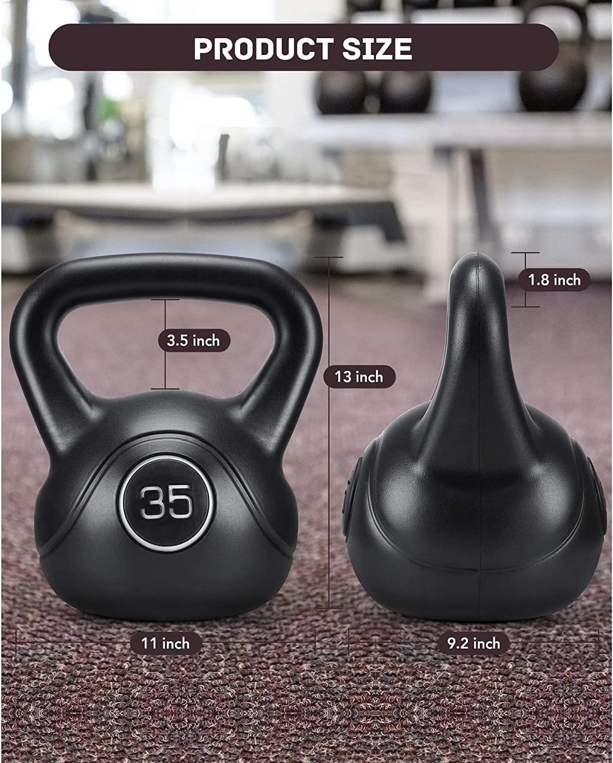 Kettlebell, 35lb Strength Training Kettlebell with HDPE Handle Workout Equipment Professional Olympic for Core Conditioning Weightlift Fitness Home Gym Pack of 2