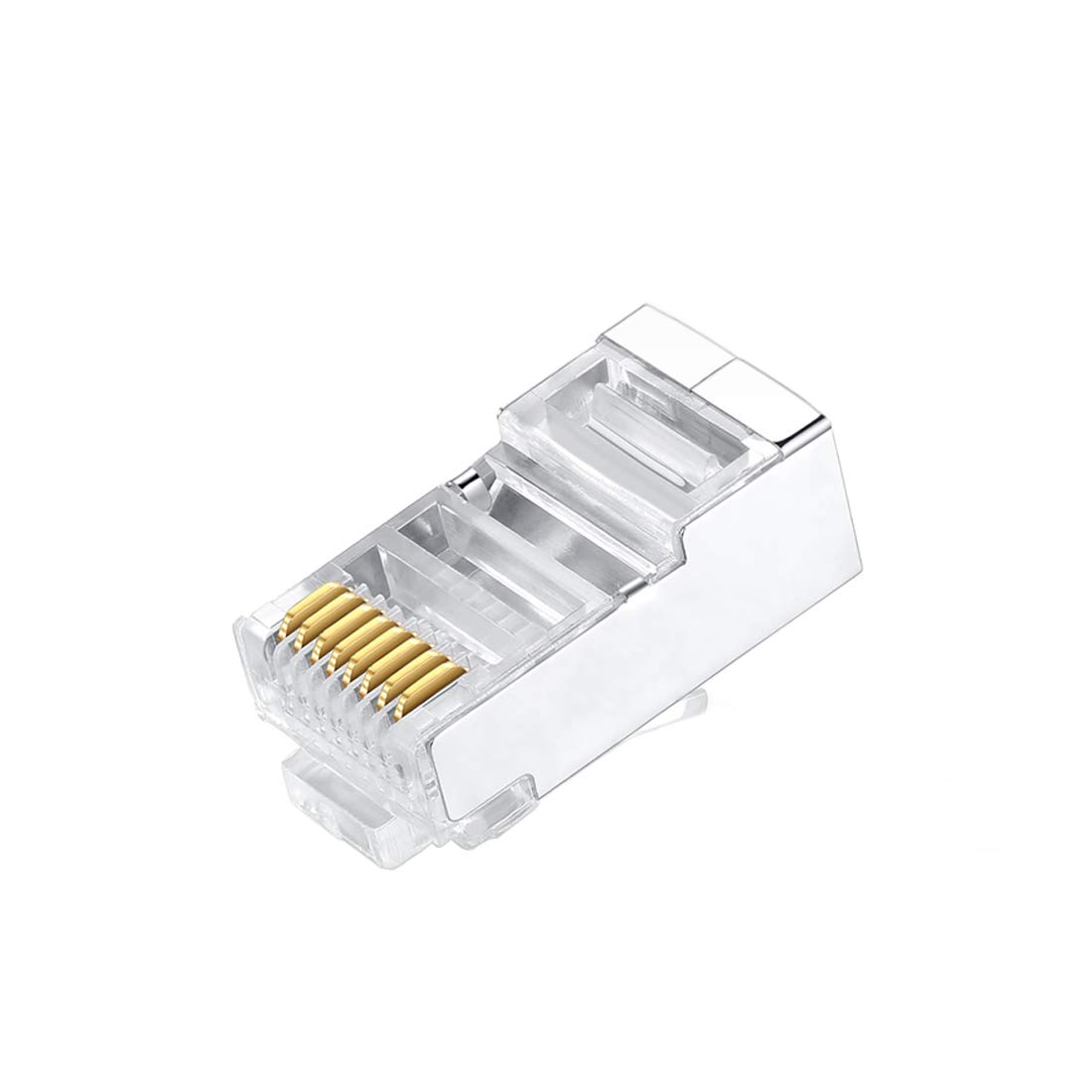 100 Pcs Cat7 RJ45 Connectors, Cat7 RJ45 Plugs, Cat7 2-Piece Metal Shielded RJ45 Ends FTP 8P8C Modular Network Plug Connector