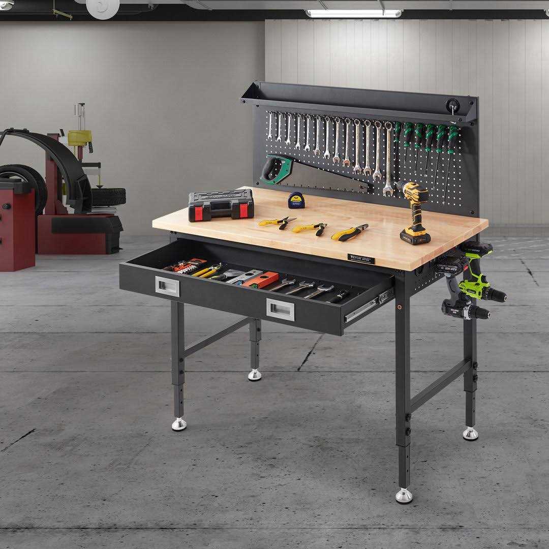 VEVOR Workbench Adjustable Height 28-39.5 Work Bench for Garage Oak Plank &amp; Carbon Steel Heavy Duty Workbench 2000lbs Weight Capacity Bench top - Shop Hardware Tools Online Store