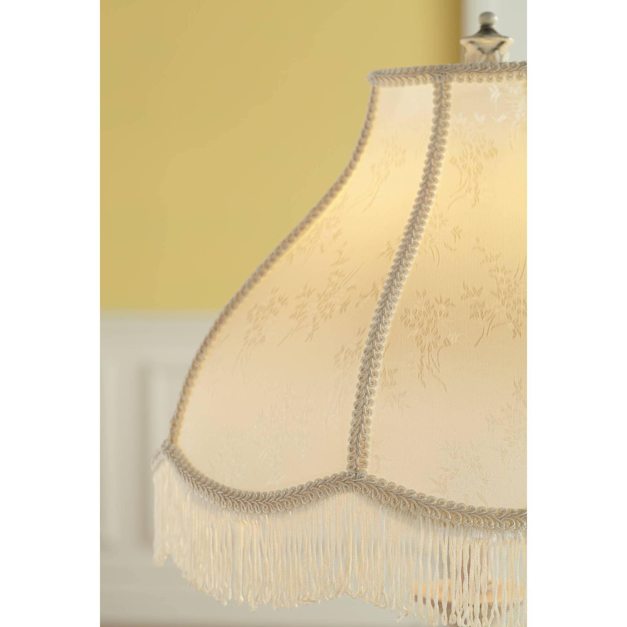 360 Lighting Vintage Chic Floor Lamp Antique White Cream Scallop Fabric Dome Shade with Fringe for Living Room Reading Bedroom