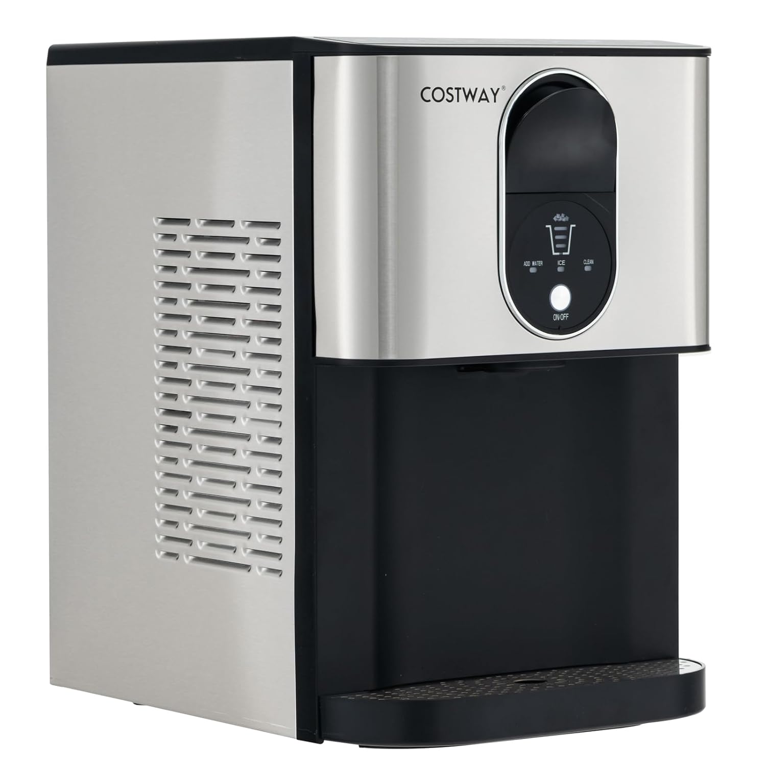 COSTWAY Self Dispensing Nugget Ice Maker Countertop, 56 Lbs/24H Soft Chewable Ice, Pebble Ice Maker with Self-Cleaning, One-Button Operation, Portable Stainless Steel Ice Maker for Home Office Party