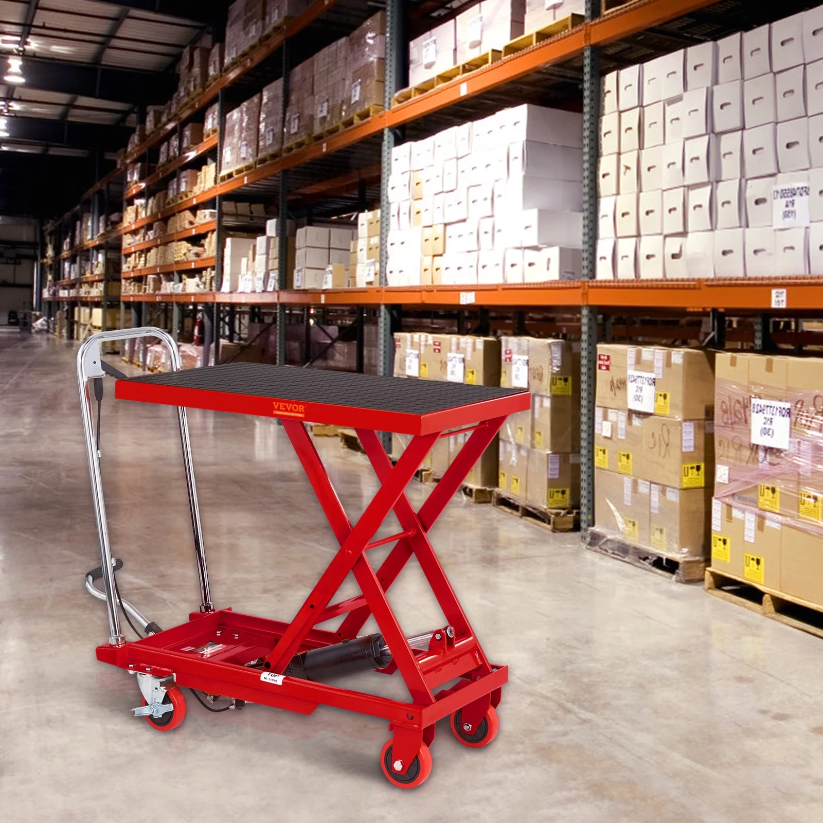 BENTISM Hydraulic Lift Table Cart 500 lbs Manual Scissor Lift Table 28.5" Red - Curated Treasures Market