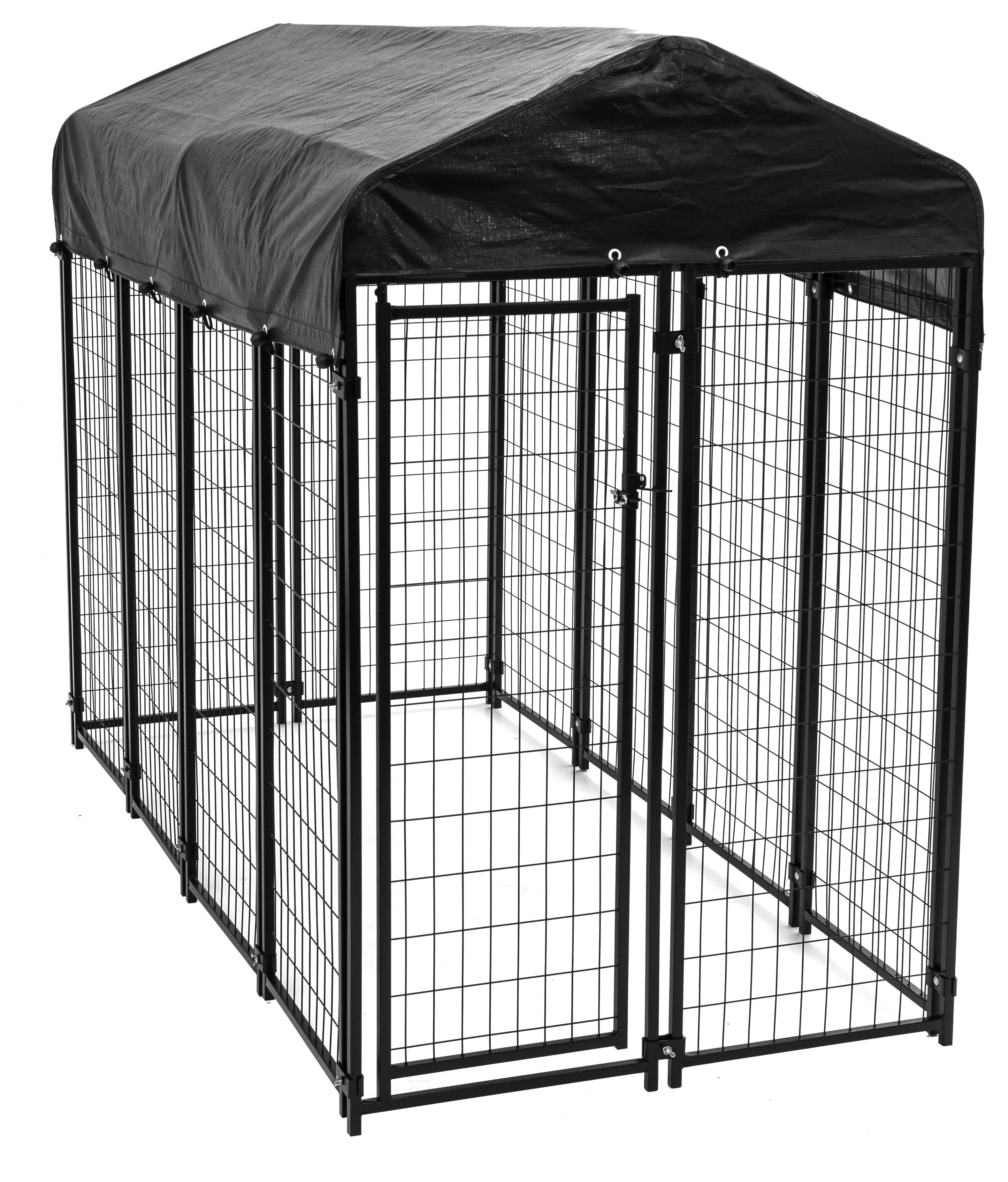 Lucky Dog 60548 8ft x 4ft x 6ft Uptown Welded Wire Outdoor Dog Kennel Playpen Crate with Heavy Duty UV-Resistant Waterproof Cover, Black