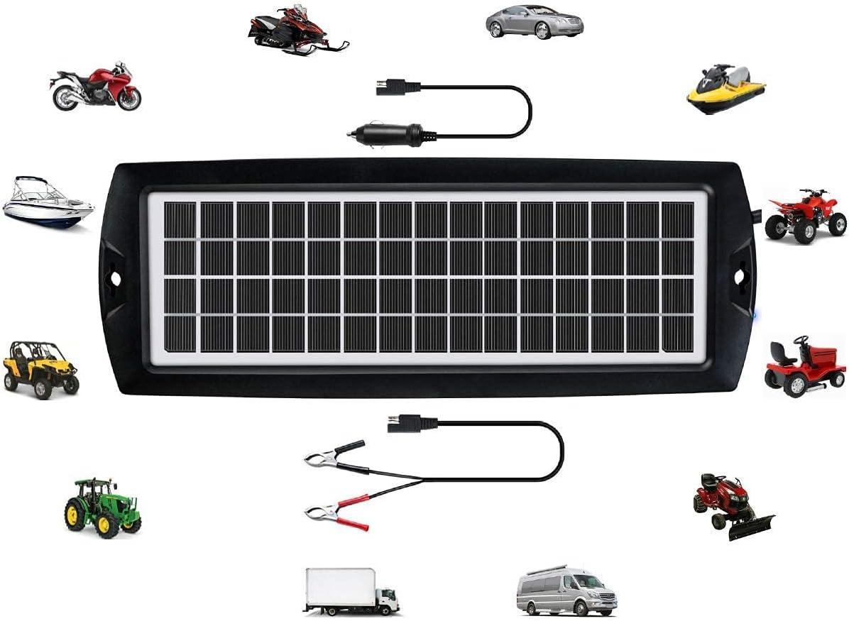 Sunway Solar Car Battery Trickle Charger & Maintainer 12Volt 8W Solar Panel Power Charger kit Portable Waterproof for Automotive RV Marine Boat Truck Motorcycle Trailer Tractor Powersports Snowmobile
