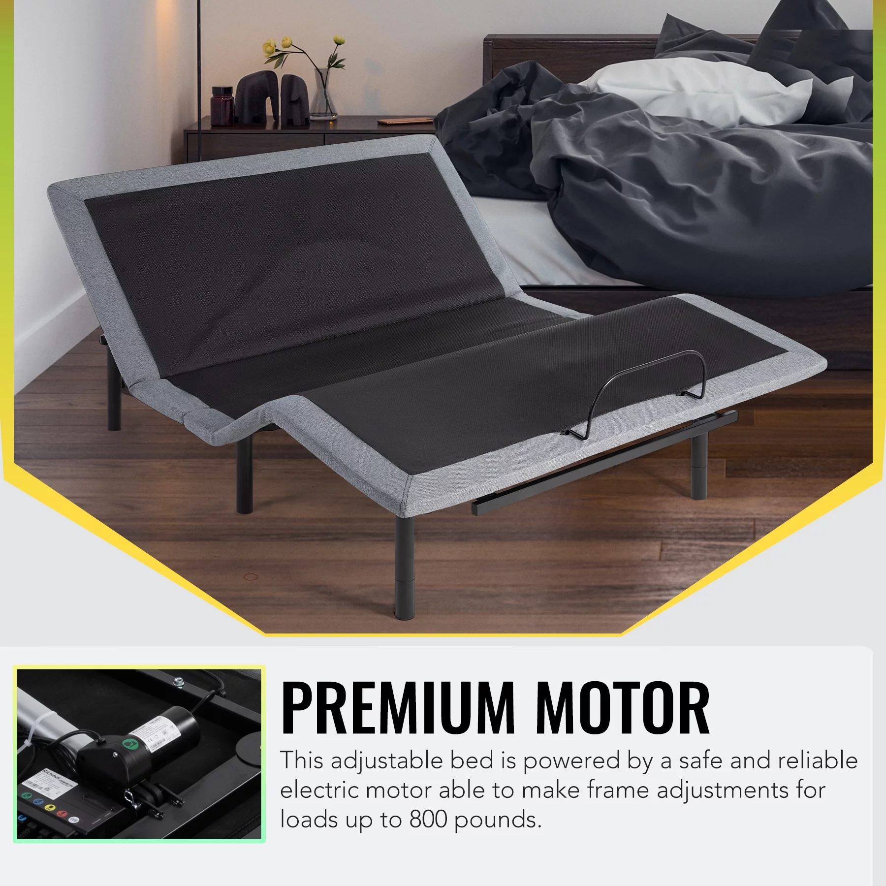 Motorized Bed Frame for Queen Size Mattress w Remote, USB Ports, & Massage