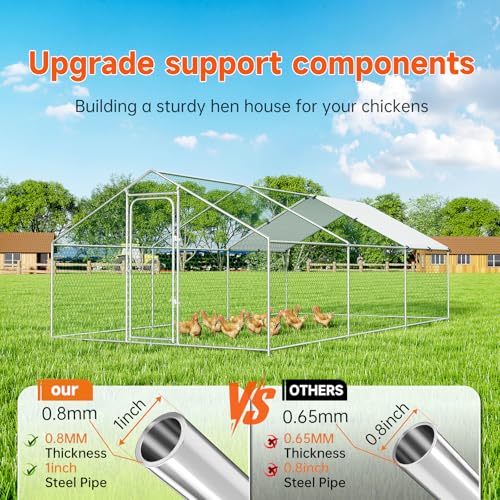 Large Metal Chicken Coop, Chicken Run Poultry Cage Hen with Water-Resident and Anti-UV Cover for Duck Rabbit House Outdoor Walk-in Chicken Pen for Yard, Dome Roof(10’ W x 19.7’ L x 6.4’ H)