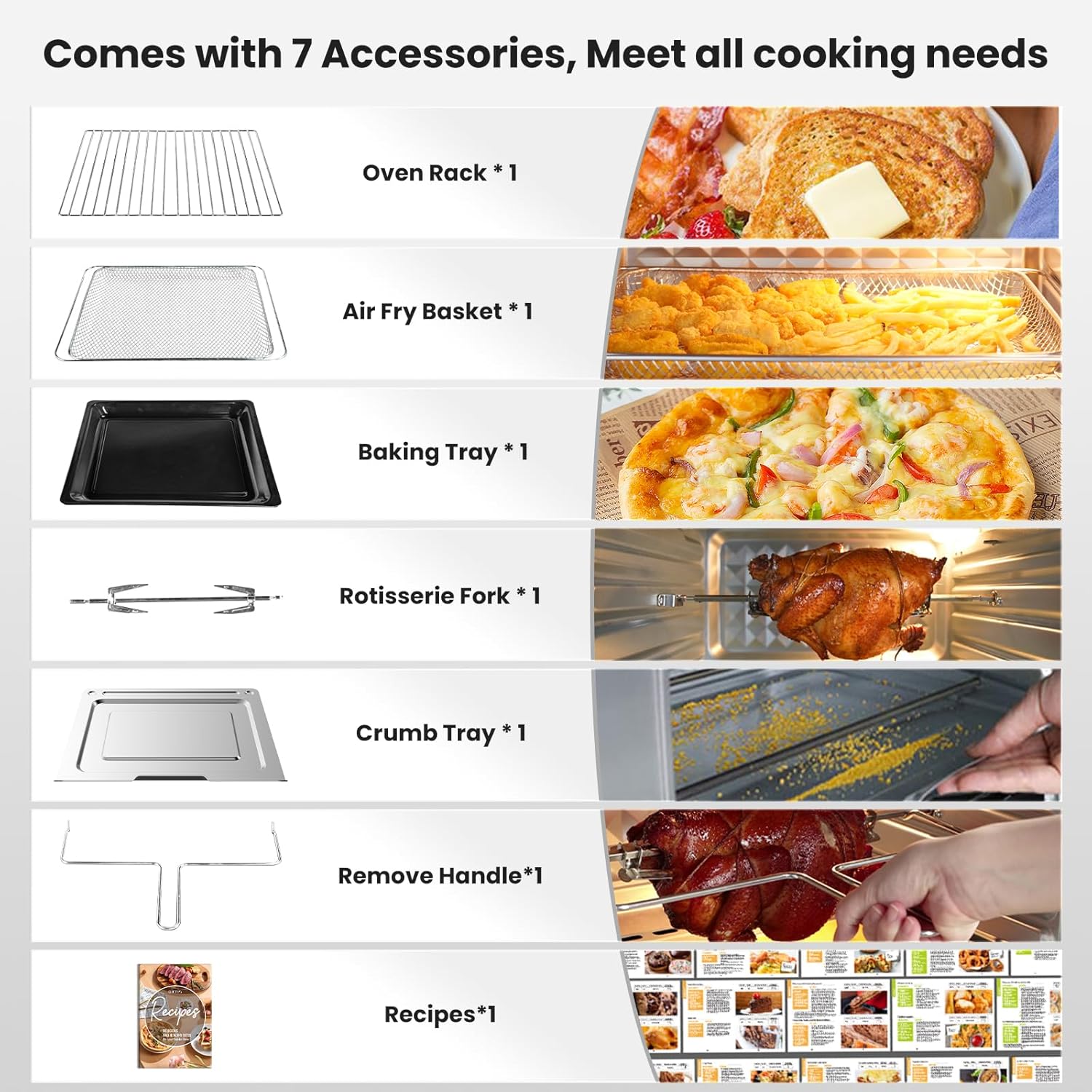 Smart Toaster Oven Air Fryer Combo, 21-in-1 XL Air Fryer Stainless Steel, 32QT Convection Oven Countertop with Toast, Air Fry, Rotisserie, Dehydrate and Grill. 6 Accessories, Recipes,1800W