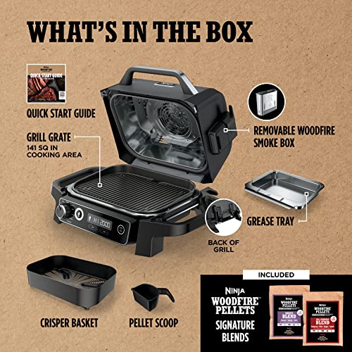 Ninja OG951 Woodfire Pro Connect Premium XL Outdoor Grill & Smoker, Bluetooth, App Enabled, 7-in-1 Master Grill, BBQ Smoker, Outdoor Air Fryer, Woodfire Technology, 2 Built-In Thermometers, Black