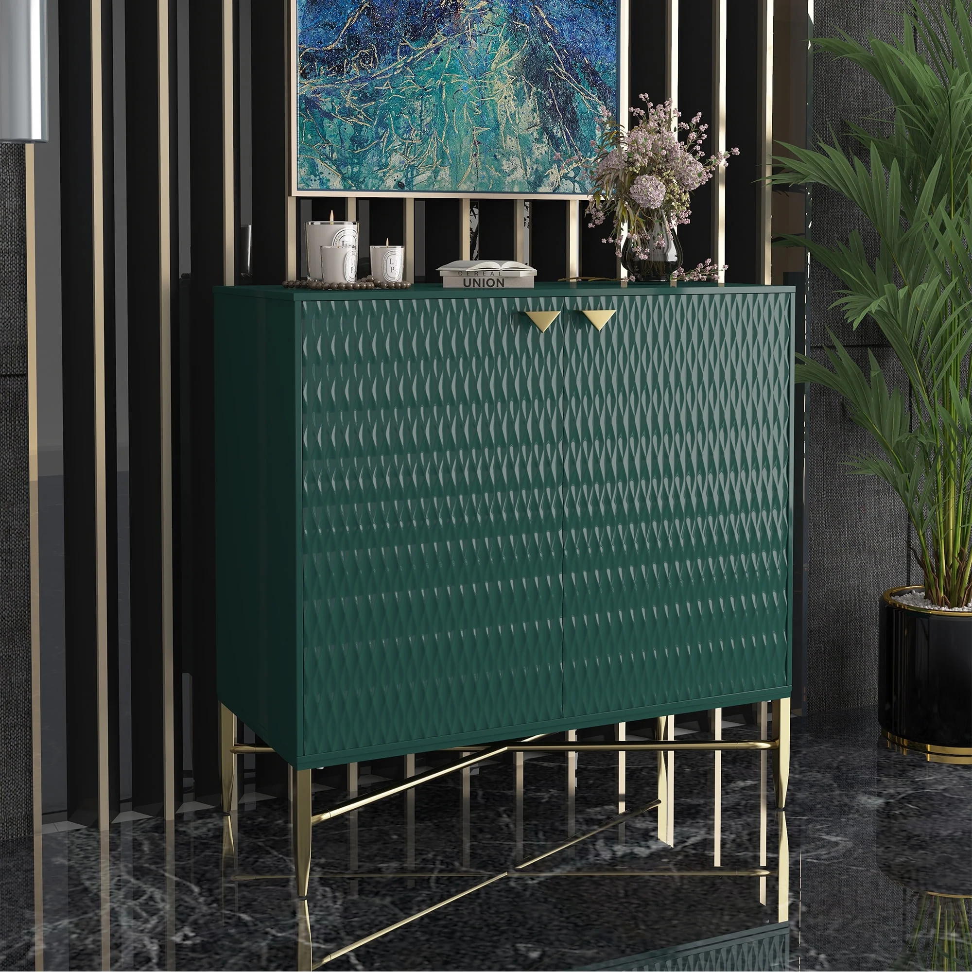 Boyel Living 2 Door Sideboard Storage Cabinet, Modern Green Buffet Cabinet Cupboard for Kitchen Dining Room Living Entryway