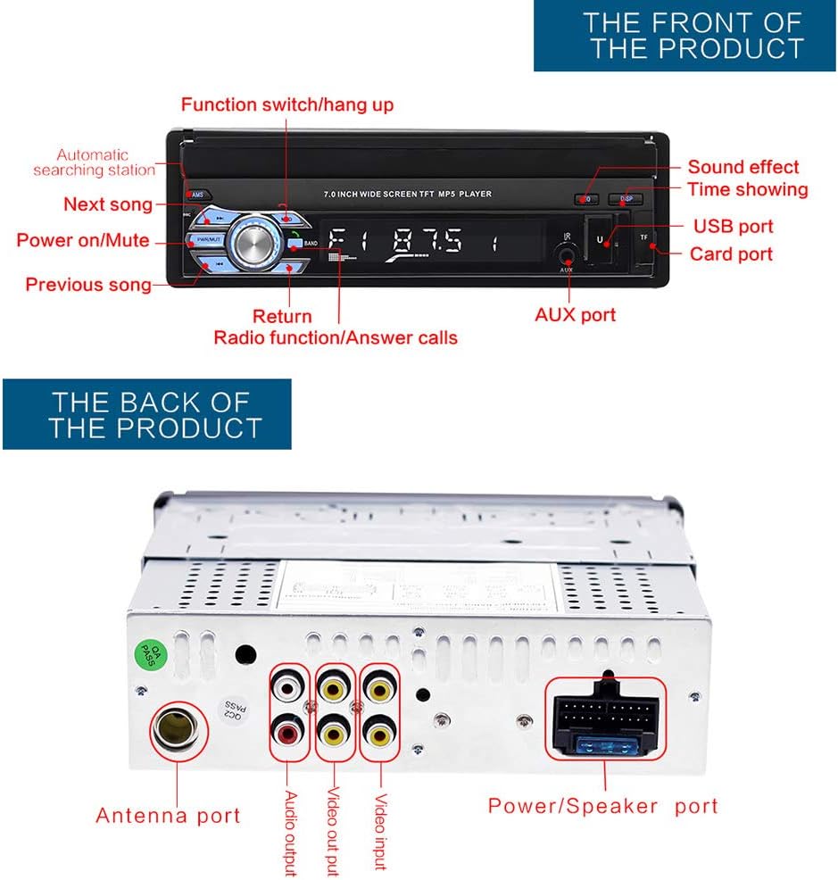 Single din Touchscreen car Stereo with Bluetooth 7 Flexible Car Radio with FM Radio Mirror Link USB/SD Card AUX Input Car Stereo Receiver