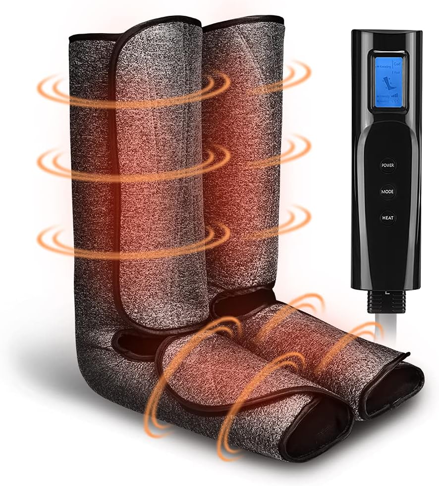 Leg Massager for Circulation with Heat, Air Compression Foot Massage Handheld Controller with 3 Mode 3 Intensities Calf Massage Machine for Home and Office Use (Black)