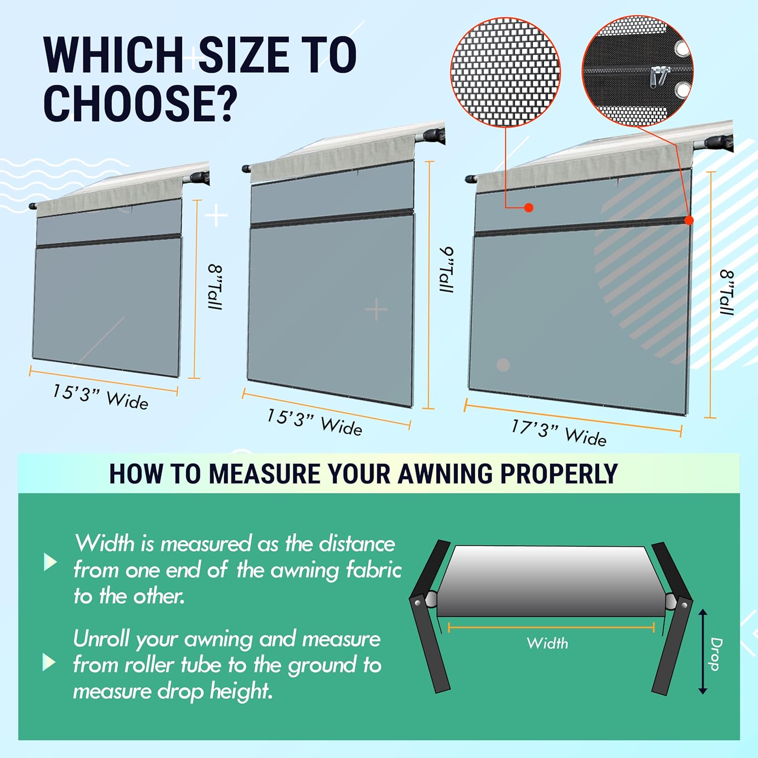 LATCH.IT RV Awning Shade Screen 7x9鈥?| Side RV Awning Screen | Mesh Awning Shade for Camper | UV-Resistant RV Awning Sunshade | Provides Wind Protection, Shade, and Privacy