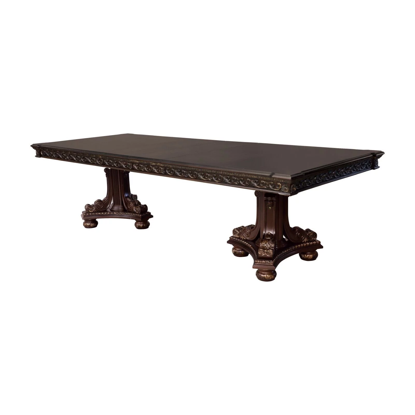 Formal Traditional Dark Cherry Finish Dining Set 5pc Dining Table 4 Side Chair 2x Extension Leaves Gold Tipping