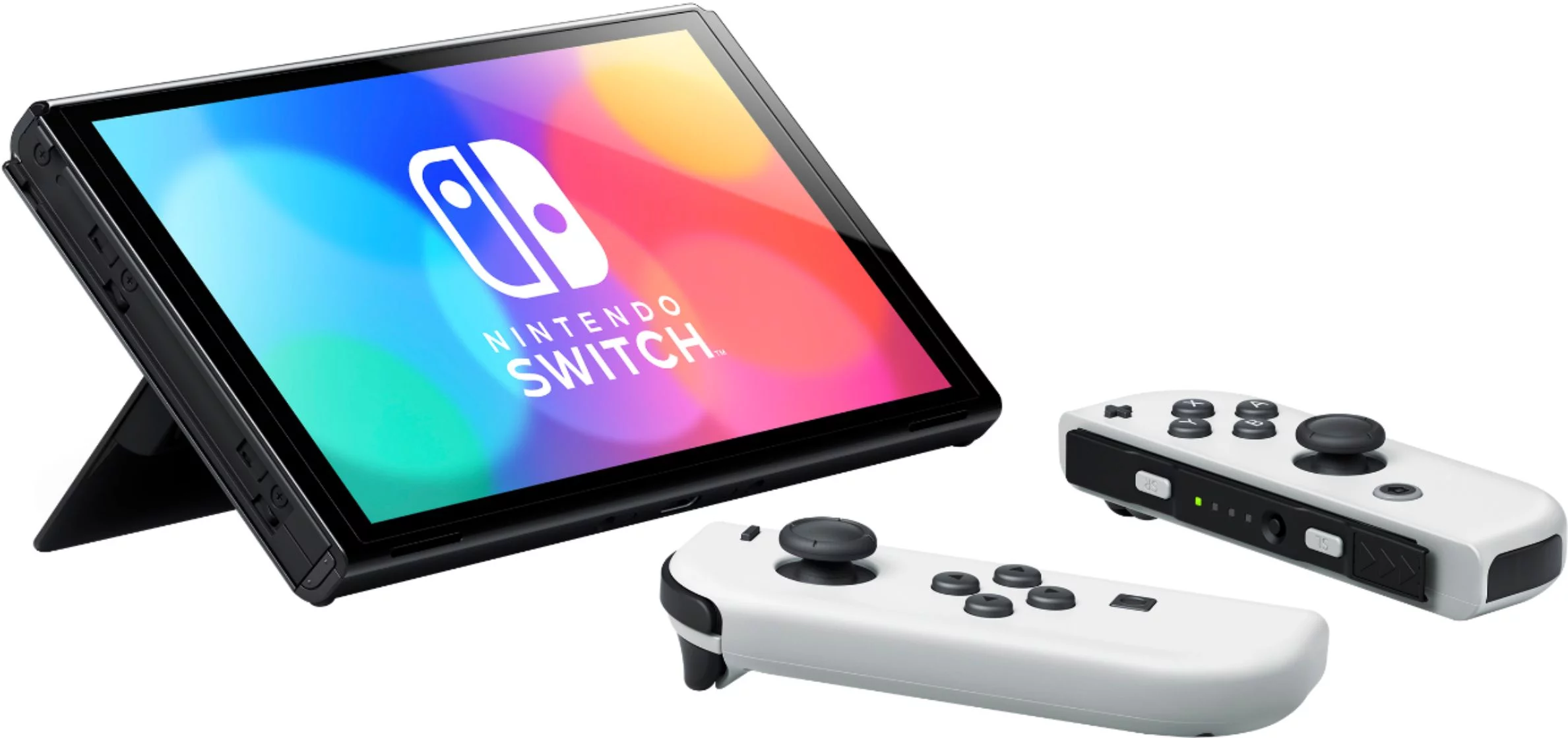 2022 New Nintendo Switch OLED Model White Joy Con 64GB Console with Splatoon 3 Game, Improved HD Screen & LAN-Port Dock, Mytrix Sakura Pink Wireless Pro Controller and Accessories