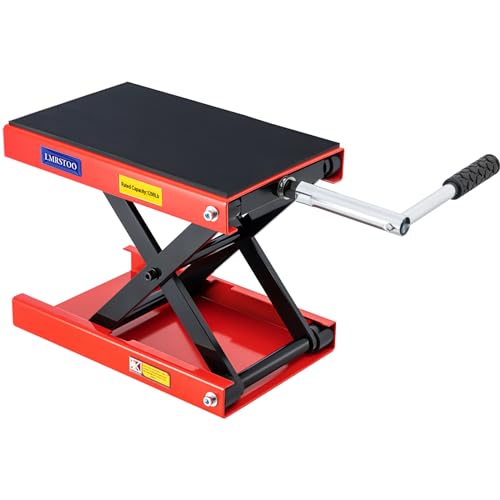 1200 LBS Motorcycle Jack with Dolly, Motorcycle Lift Stand for Dirt Bike ATV,Scissor Jack with Hand Crank Bikes Garage Repair Hoist Stand Ratchet Wrench