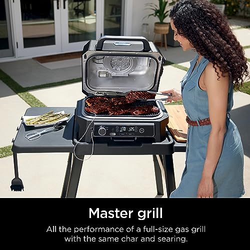 Ninja Woodfire Pro Outdoor Grill & Smoker with Built-In Thermometer, 7-in-1 Master Grill+Ninja Outdoor Flat Top Griddle Plate+ Ninja