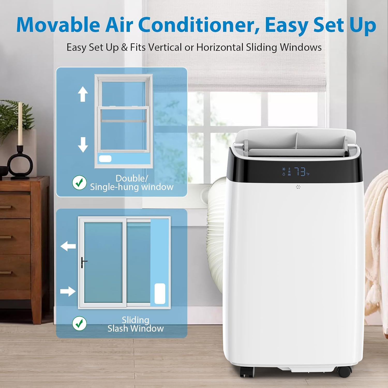 Portable Air Conditioner 10,000BTU Air Conditioner for Room up to 450 Sq. Ft, 3-in-1 Standing Cooling AC Unit with Dehumidifier, Fan, Sleep Mode, 24H Timer & Remote Control for Bedroom Home Office