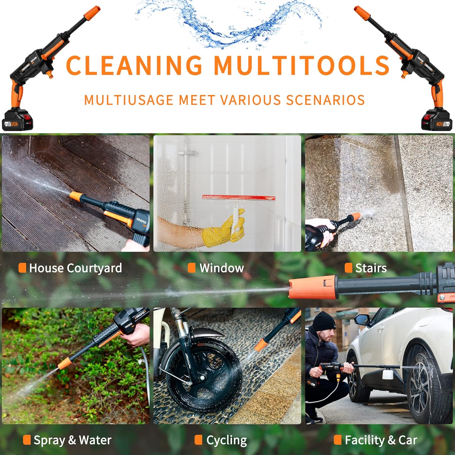 Cordless Pressure Washer - Portable and Lightweight Multitool Cleaner Set - 15AH High-Capacity & Long Battery Life | MAX 1160 PSI 20V Power Cordless Machine for Car, House & Garden