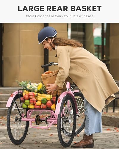 Viribus Electric Tricycle for Adults, Electric Trike 250W(Peak 500W) with 468Wh Removable Battery, Motorized Adult Tricycle, 3 Wheel Electric Bike for Seniors, E Trikes 330 lb. Rosy 24 in
