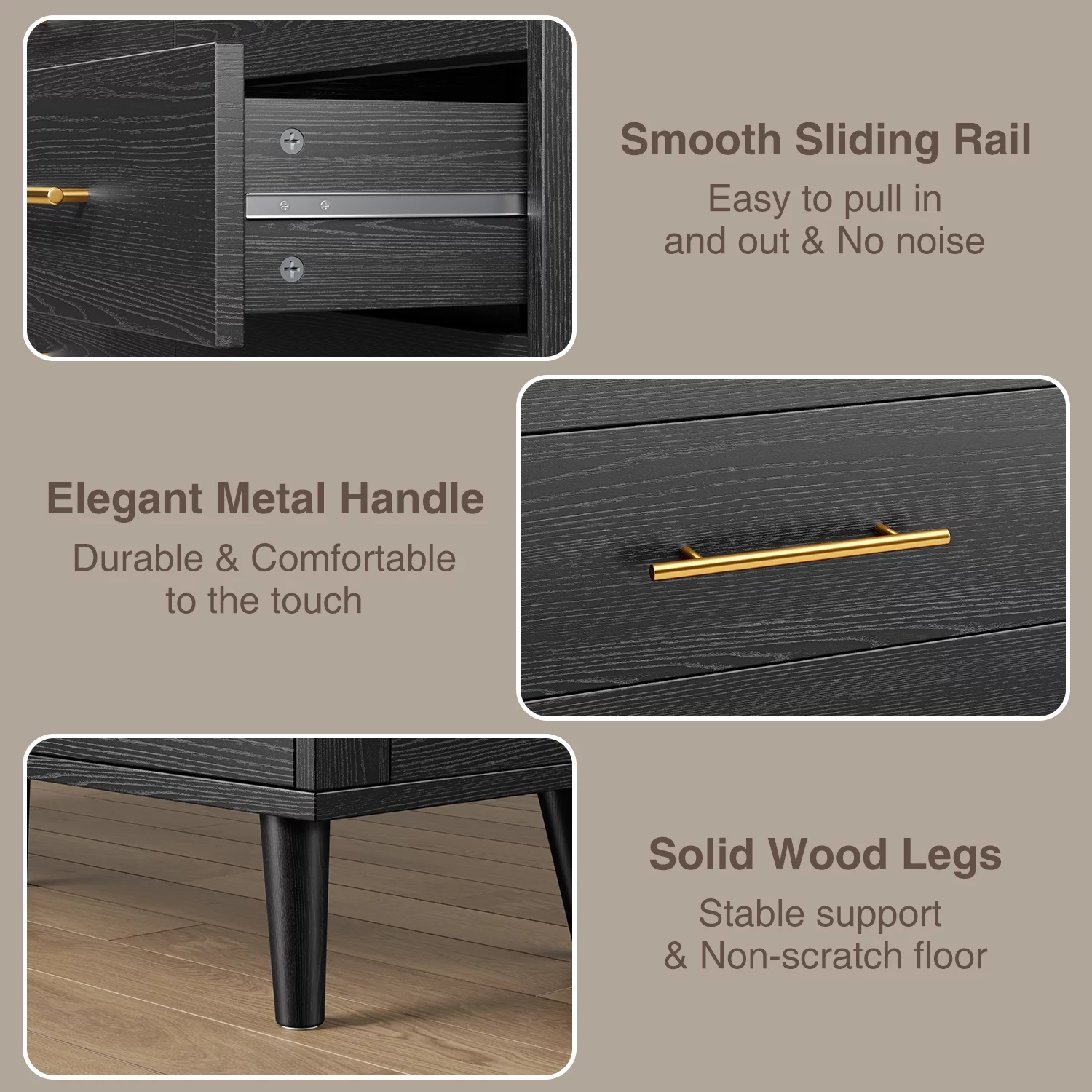 Dresser for Bedroom,Black Dresser with 6 Drawers, Wide Chest of Drawers with Gold Handles
