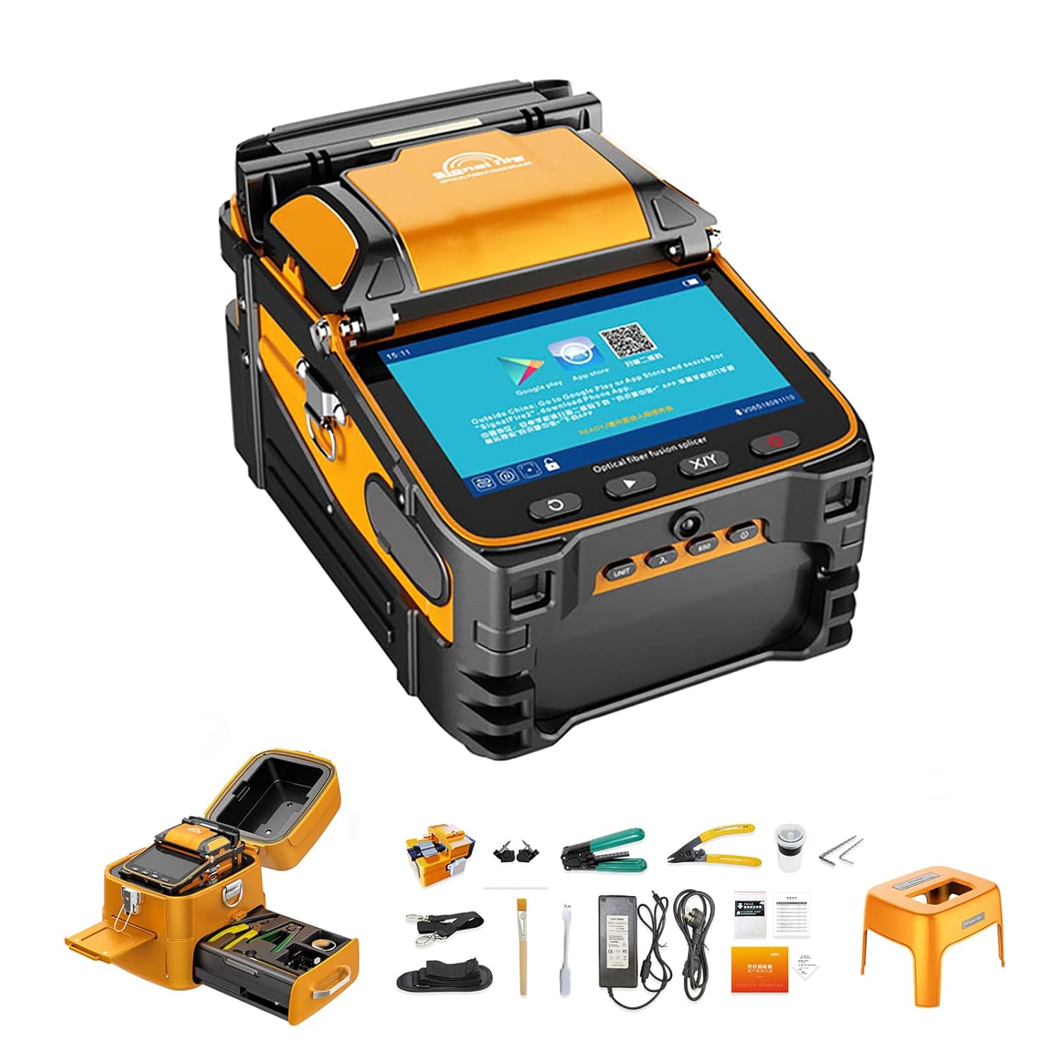 Optical Fiber Cleaver Kit, Optical Fiber Fusion Splicer, Splicing Heating Machine, Automatic Splicing Time Melting Toolbox Kit W/App Control & Red Light Detection, Splicing 5S Heating15S
