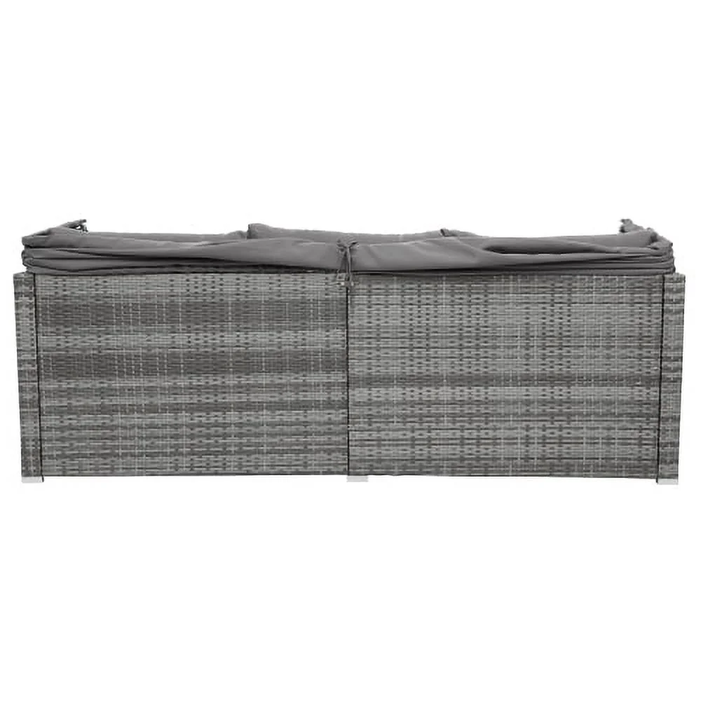 Churanty 5 Pieces Outdoor Conversation Wicker Furniture Set Sectional Patio Rattan Sofa Set Rattan Daybed with Canopy and Glass Side Table, Gray
