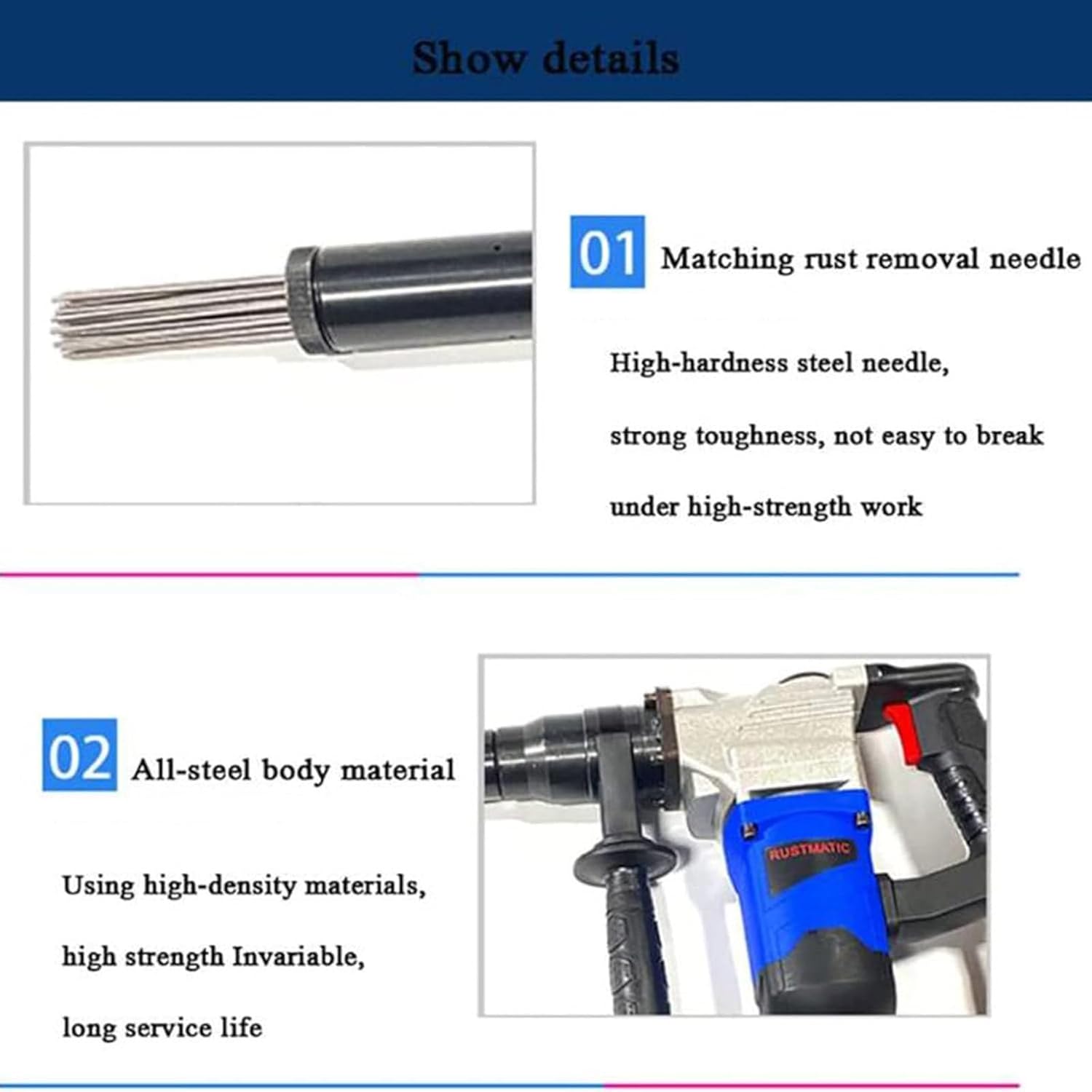 Electric Needle Slag Cleaner 4500 BPM Needle Slag Cleaner Electric Rust Slag Tool, for Removal of Rust, Weld Slag and Paint