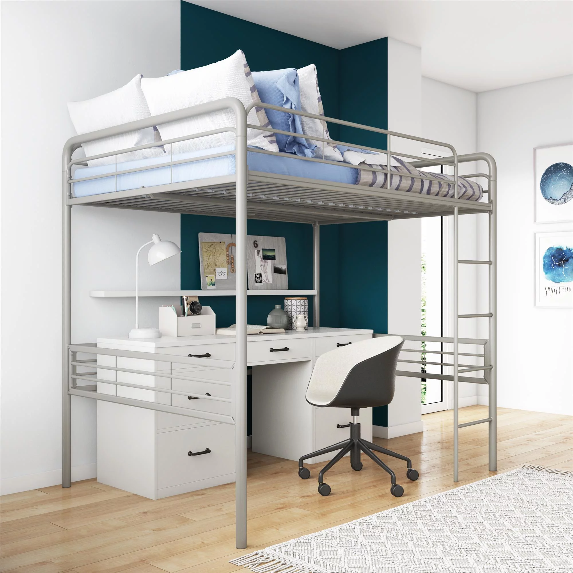 DHP Tommy Full Metal Loft Bed, Silver