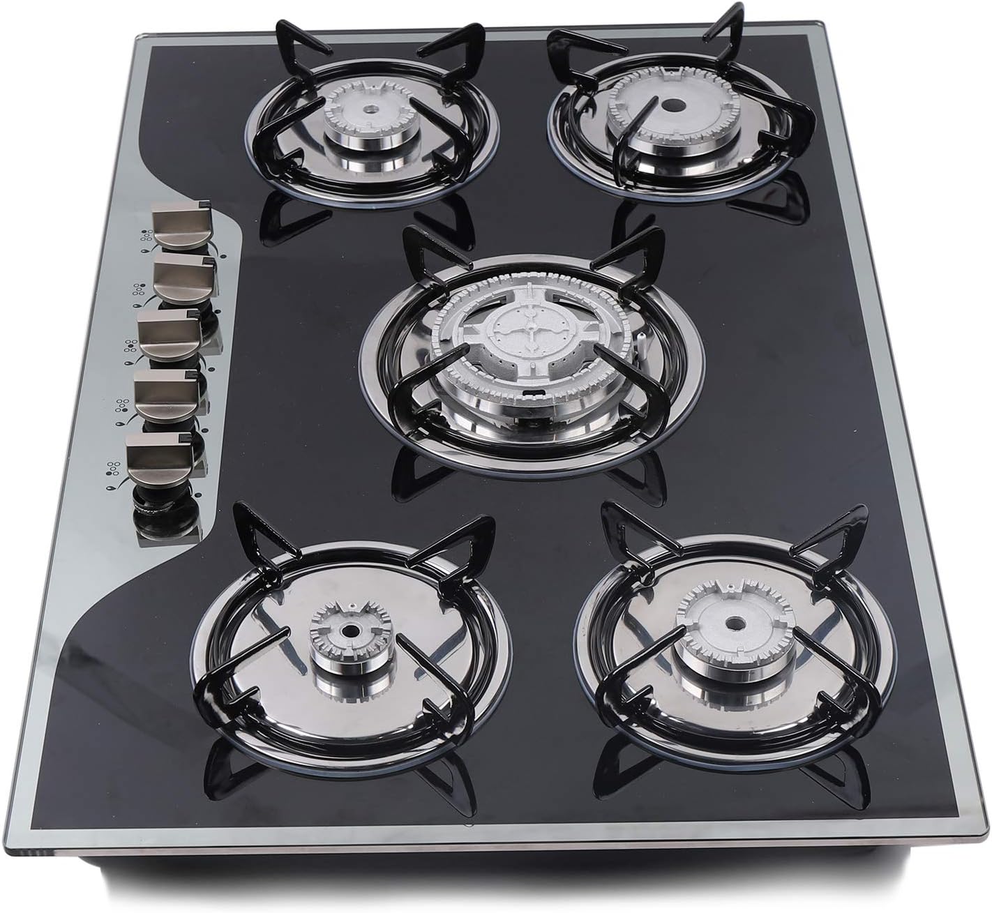 30in Stainless Steel Cook Top Built-in Kitchen Cooker 5 Burners Stove LPG/NG Gas Cooker Hob,for kitchen apartments, indoor use