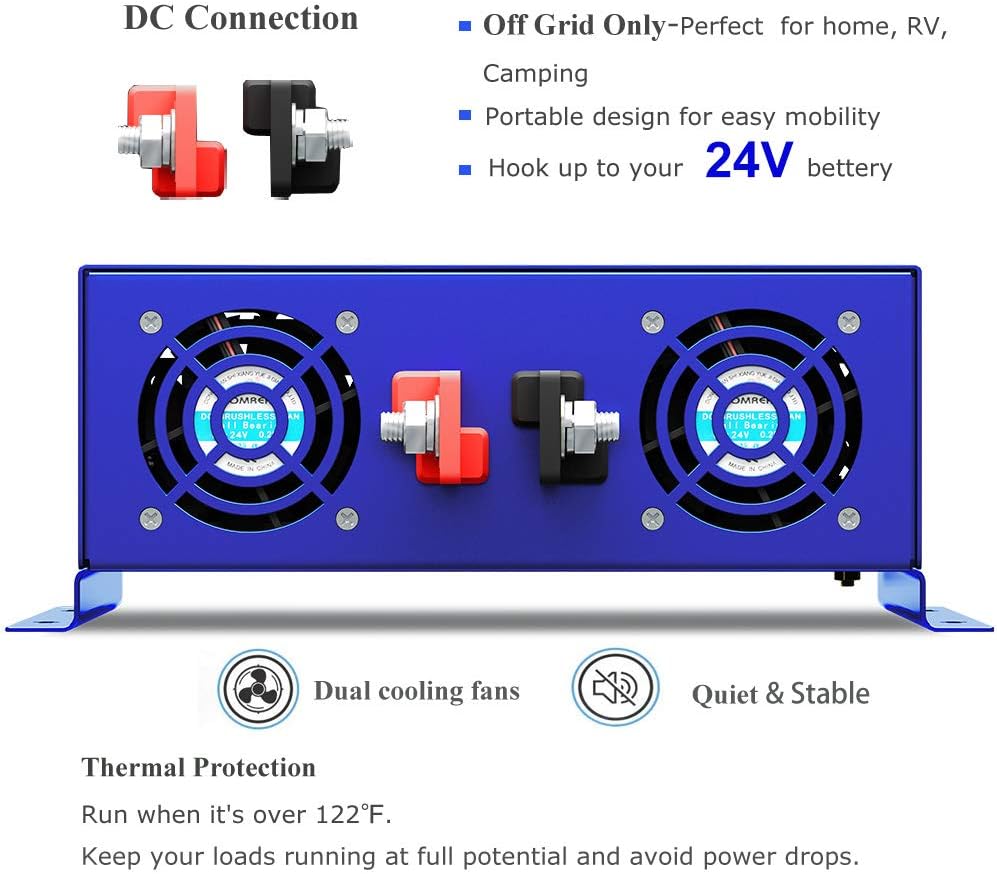 XYZ INVT 2500W Pure Sine Wave Inverter 24v to 110V 120V AC with Wireless Remote Switch, 5000 watt Surge, Power Inverter for Truck, RV Car Camping, Solar System, Grid Off.