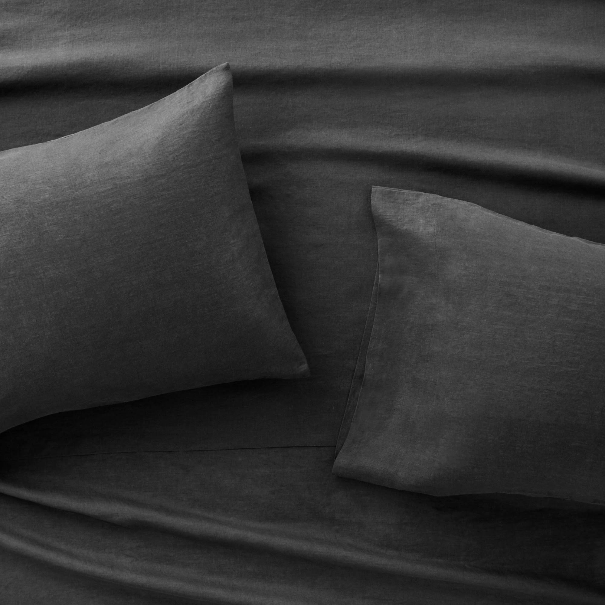 King 100% Washed Hemp Solid Sheet Set Washed Black - Casaluna
