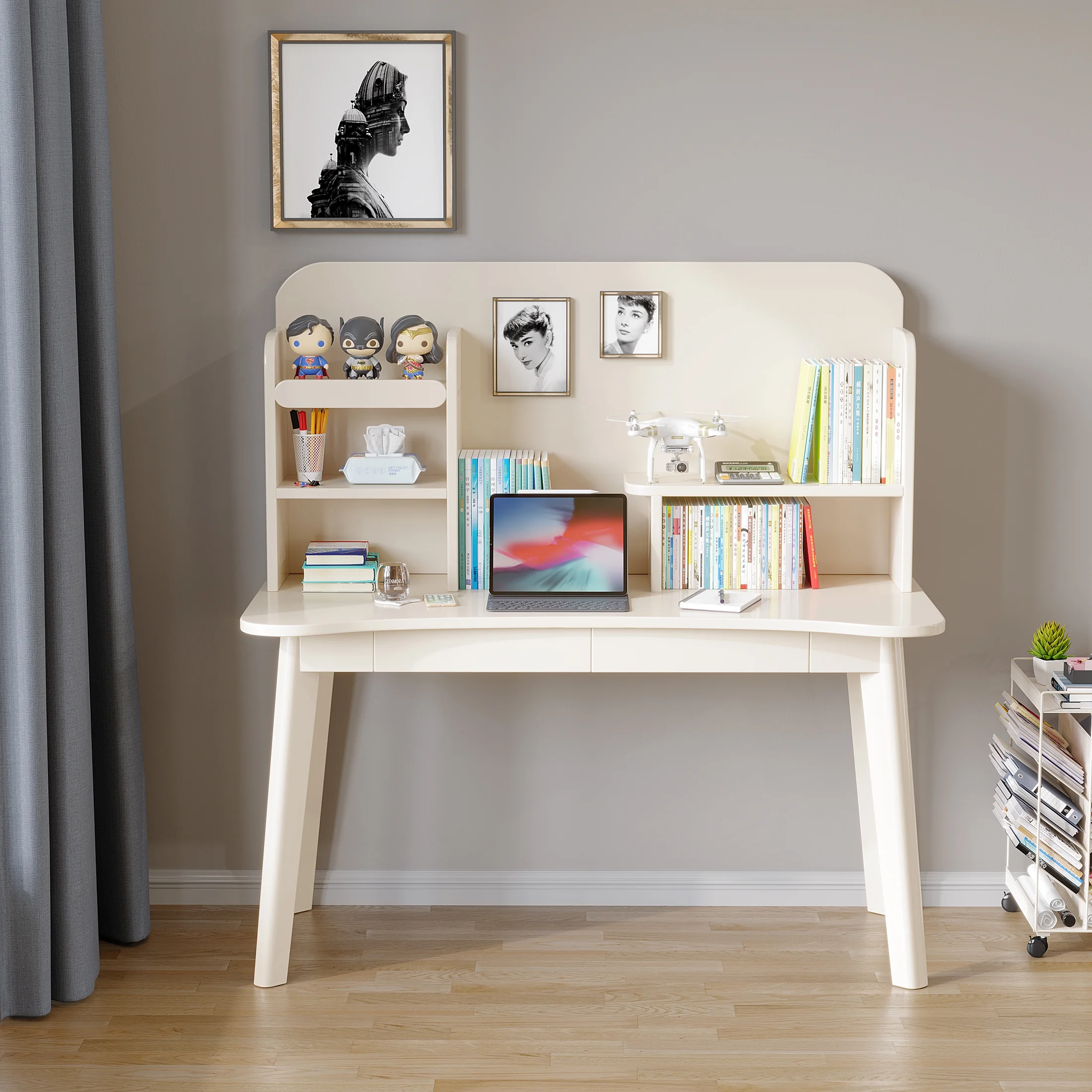 BALANBO Kids Desk Kids Table Wooden Children’s Study Desk with Bookshelf and Two Drawers Desk for 3 Years Old and Above Student's Study Computer Workstation & Writing Table for Home School Use(White
