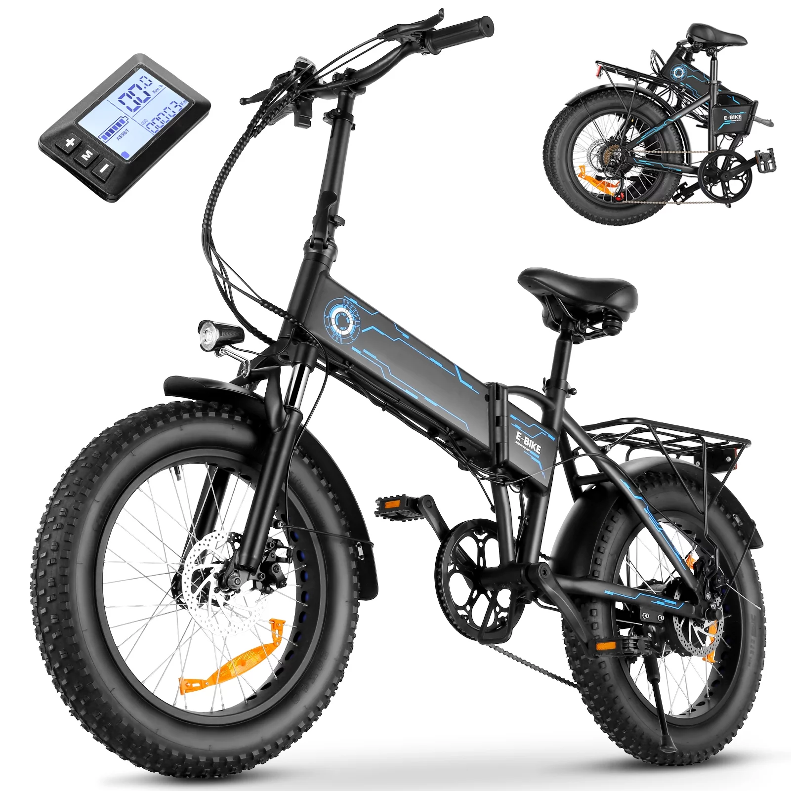 Electric Bike, Foldable 20" x 4.0 Fat Tire Electric Bicycle with 500W Motor, 48V 10.4AH Removable Battery, LCD Display, 5 Woking Modes Ebike for Adults