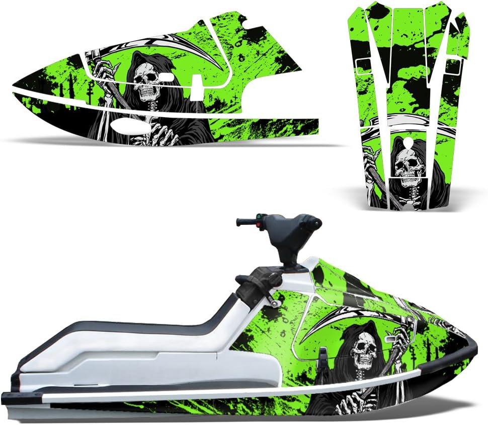 Wholesale Decals Jet Ski Graphics kit Sticker Decal Compatible with Kawasaki X2 JF650 1986-1995 - Reaper V2 Green