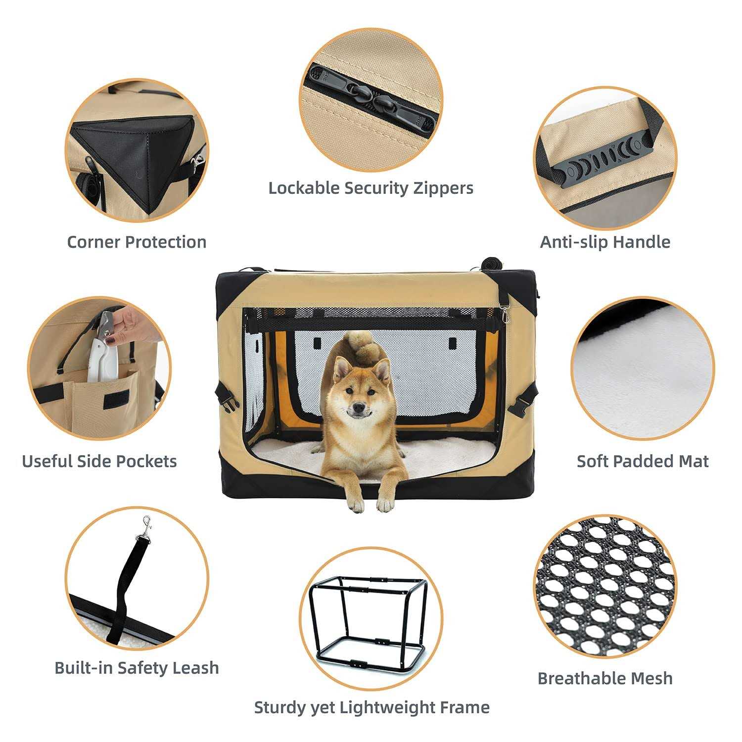 Pettycare Collapsible Dog Crate Dogs 4-Door Foldable Soft Dog Kennel with Chew Proof Mesh Windows - Pet Supplies online store