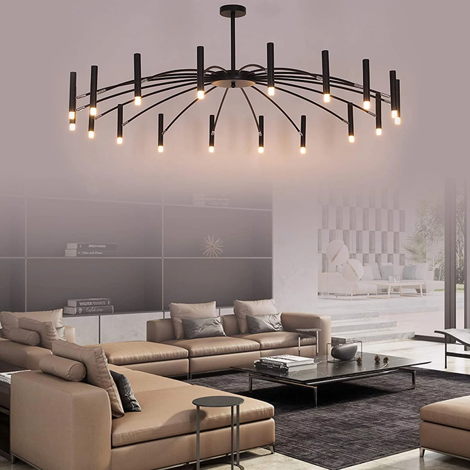 Modern Black Metal Branch Chandelier 18 Lights Retro Metal Pendant Light Nordic Ceiling Lamp Fixtures for Dining Room Kitchen Living Room Bedroom