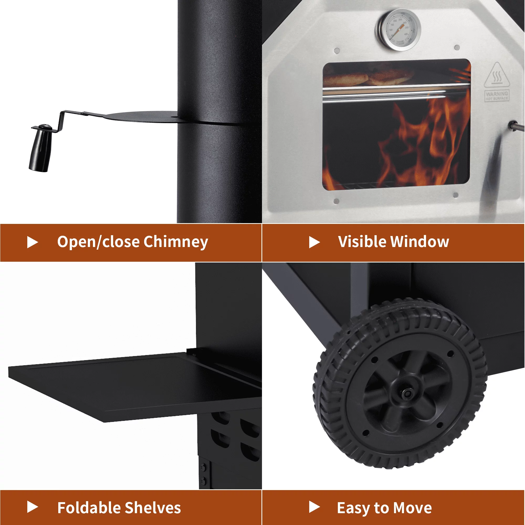 Vicluke 12" Propane Gas Pizza Oven, CSA Approved Portable Pizza Oven with 2 Foldable Shelves and Wheels, 2-Layer Smokeless BBQ Oven for Outdoor (Propane Tank excluded）