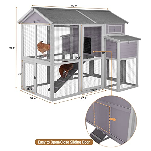 GUTINNEEN Large Chicken Coops for 6-10 Chickens, Hen House with 2 Nesting Boxes, Poultry Cage with Ramps and Run, Waterproof Roof