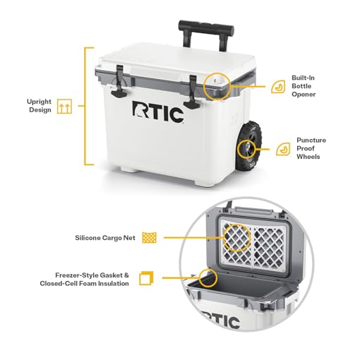 RTIC 22 QT Ultra-Light Wheeled Cooler with Handle, Hard Insulated Portable Ice Chest Box for Beach, Drink, Beverage, Camping, Picnic, Fishing, Boat, Barbecue