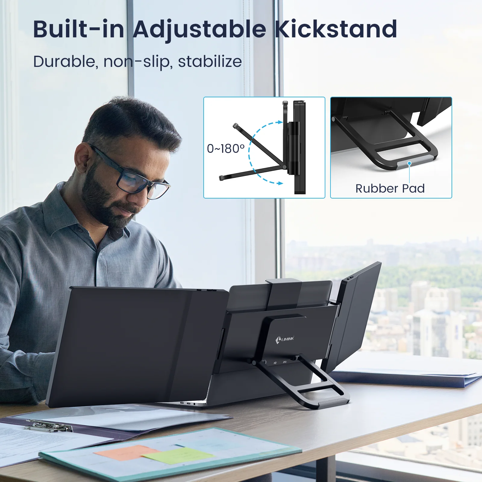 Limink Laptop Screen Extender Triple Extended Monitor for 13 to 16 inch Laptop Display Attachable Portable Travel Monitor Gaming Monitor 12inch Dual Screen 1080P Plug & Play No Need Driver