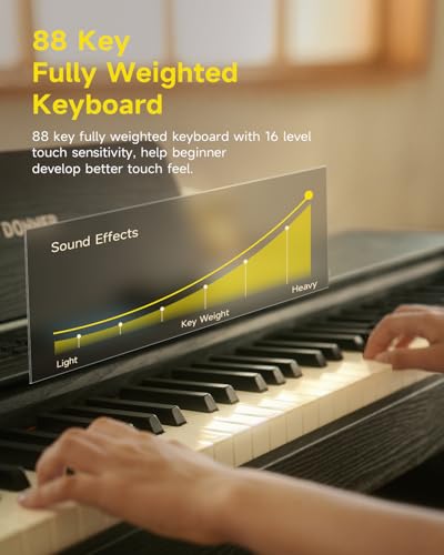 Donner DDP-95 Digital Piano with 88 Key Weighted Keyboard, Beginner Full Size Electric Piano Keyboard Boast Wireless Connection, 4.3" LCD, Record, 610 Tones, 600 Rhythms, 3 Piano Teaching Modes, Black