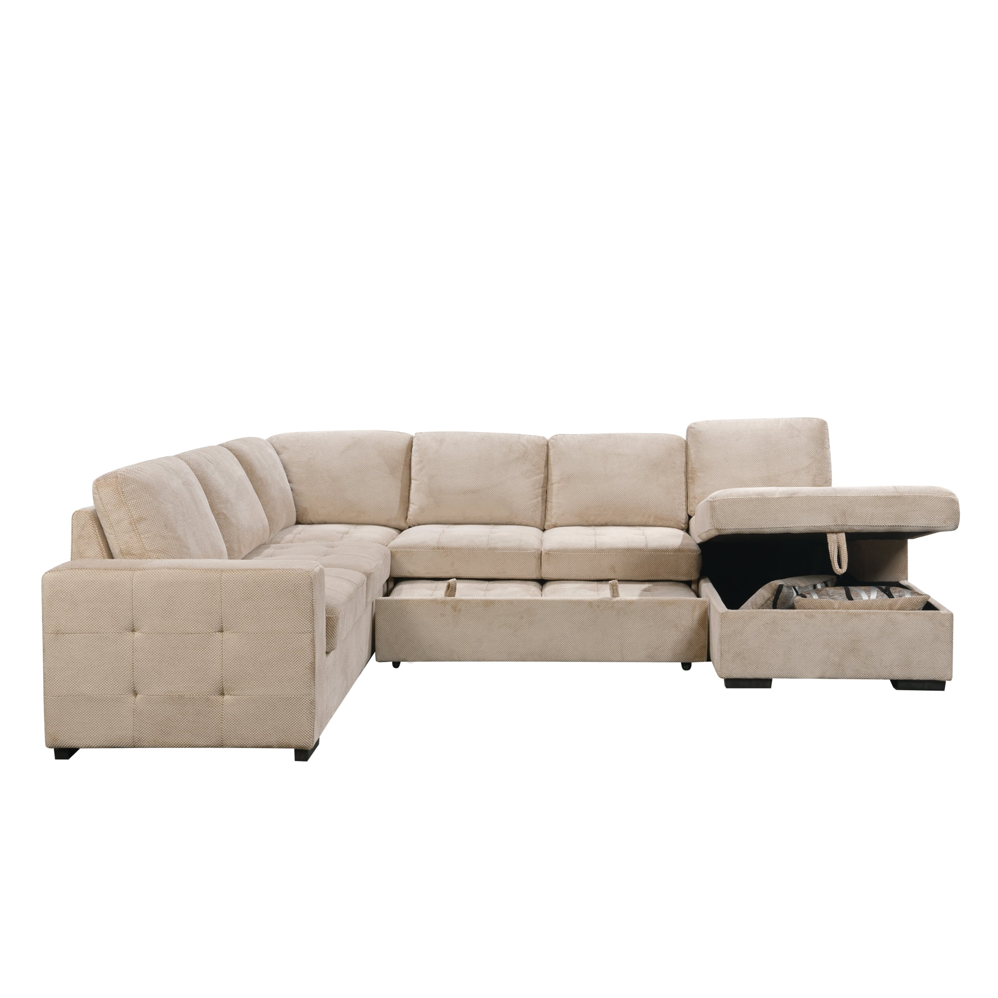 123" Oversized Sectional Sofa with Storage Chaise, U Shaped Sectional Couch with 4 Throw Pillows for Large Space Dorm Apartment. Beige