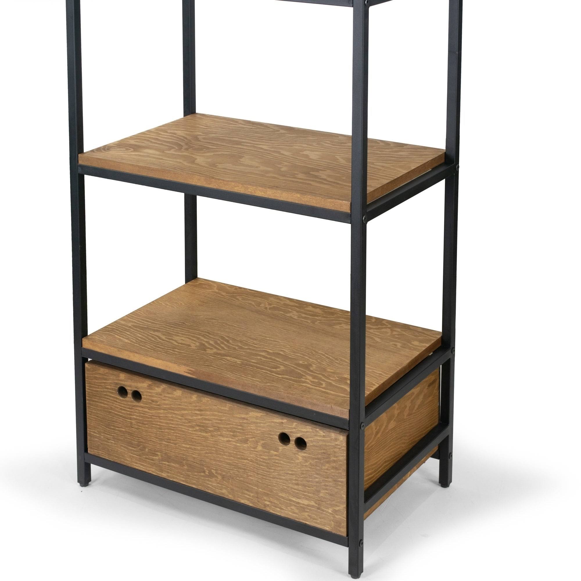 Glamour Home Amy Brown Pine Wood Display Shelf Etagere Metal Frame Bookcase with Drawer