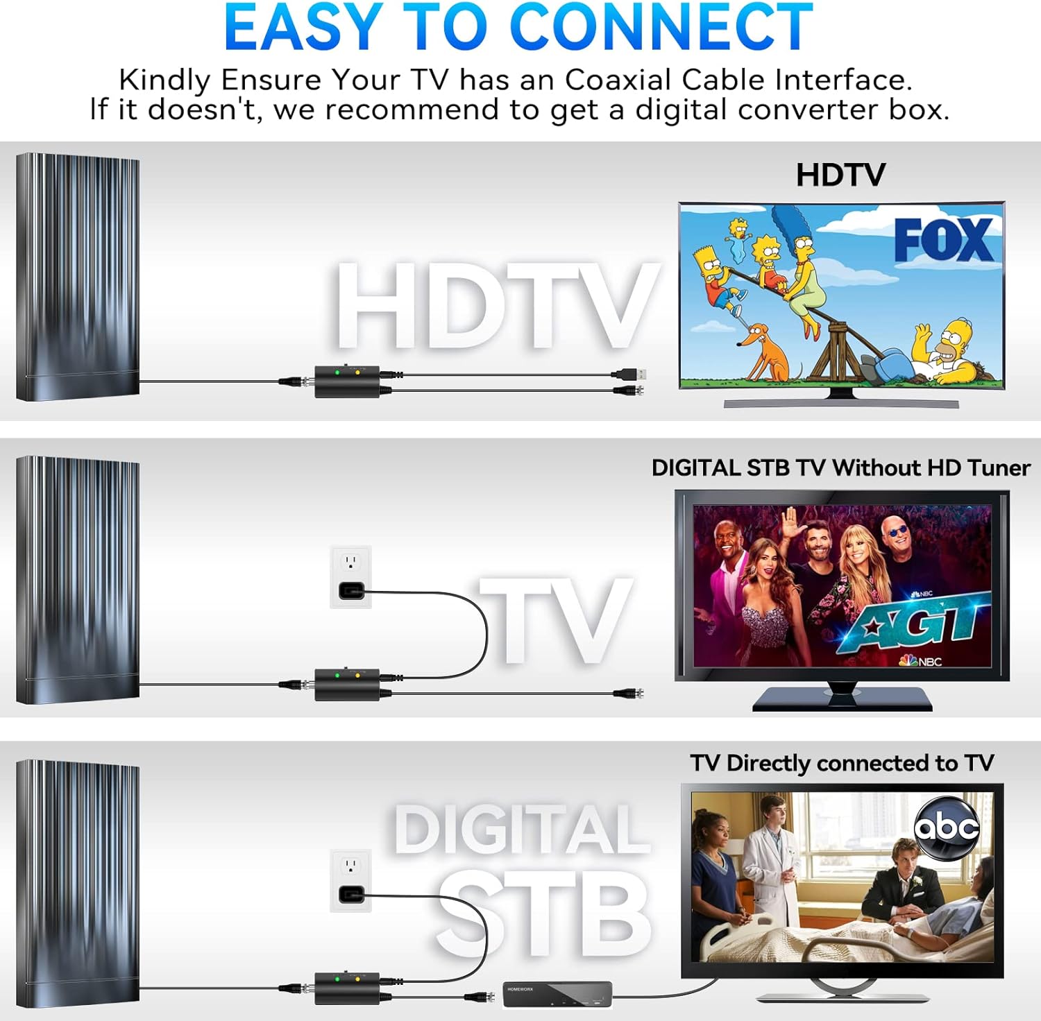 2024 Best Rated Digital Hd Tv Antenna for Smart Tv 4k, Over The air HDTV Antenna Outdoor Without Cable, Amplifier, Signal Booster & 50FT Coax HDTV Cable/AC Adapter