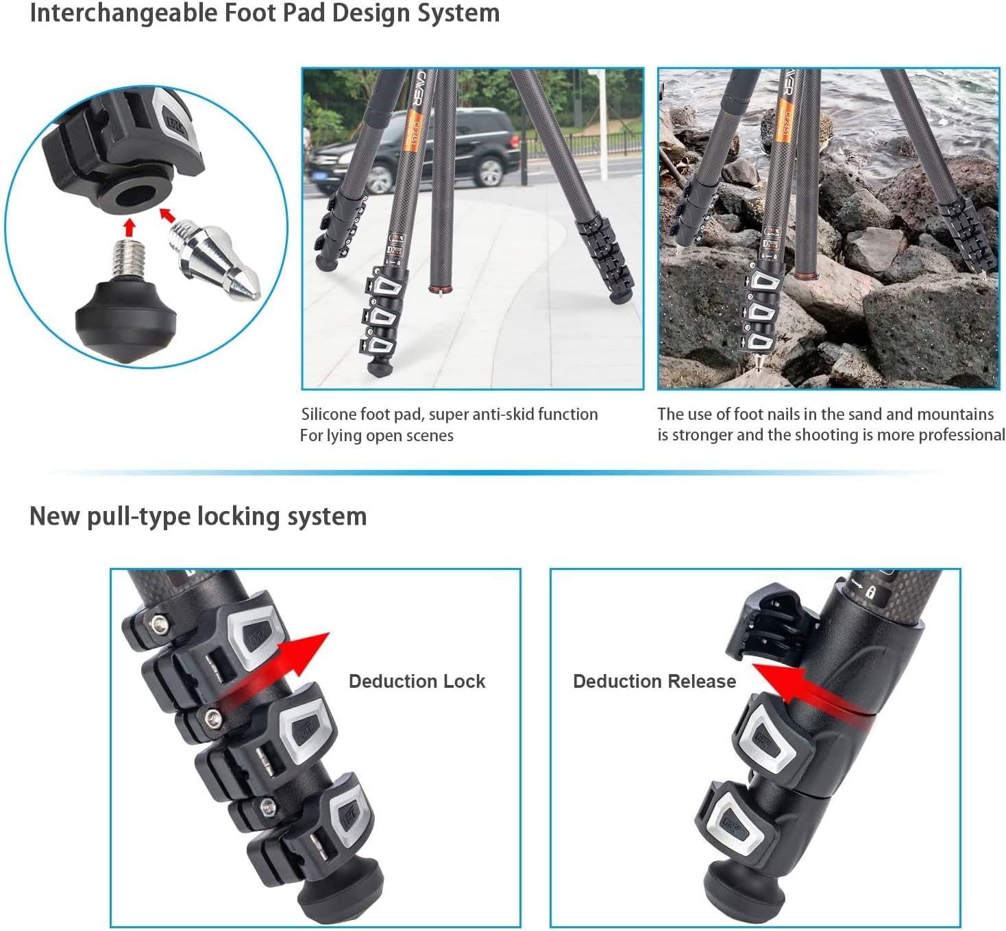 Cayer CF2451 Video Tripod 67 inches Carbon Fiber Tripod Leg with Fluid Drag Head, 4-Section Compact DSLR Tripod Convertible to Monopod for DSLR Camera, Video Camcorder