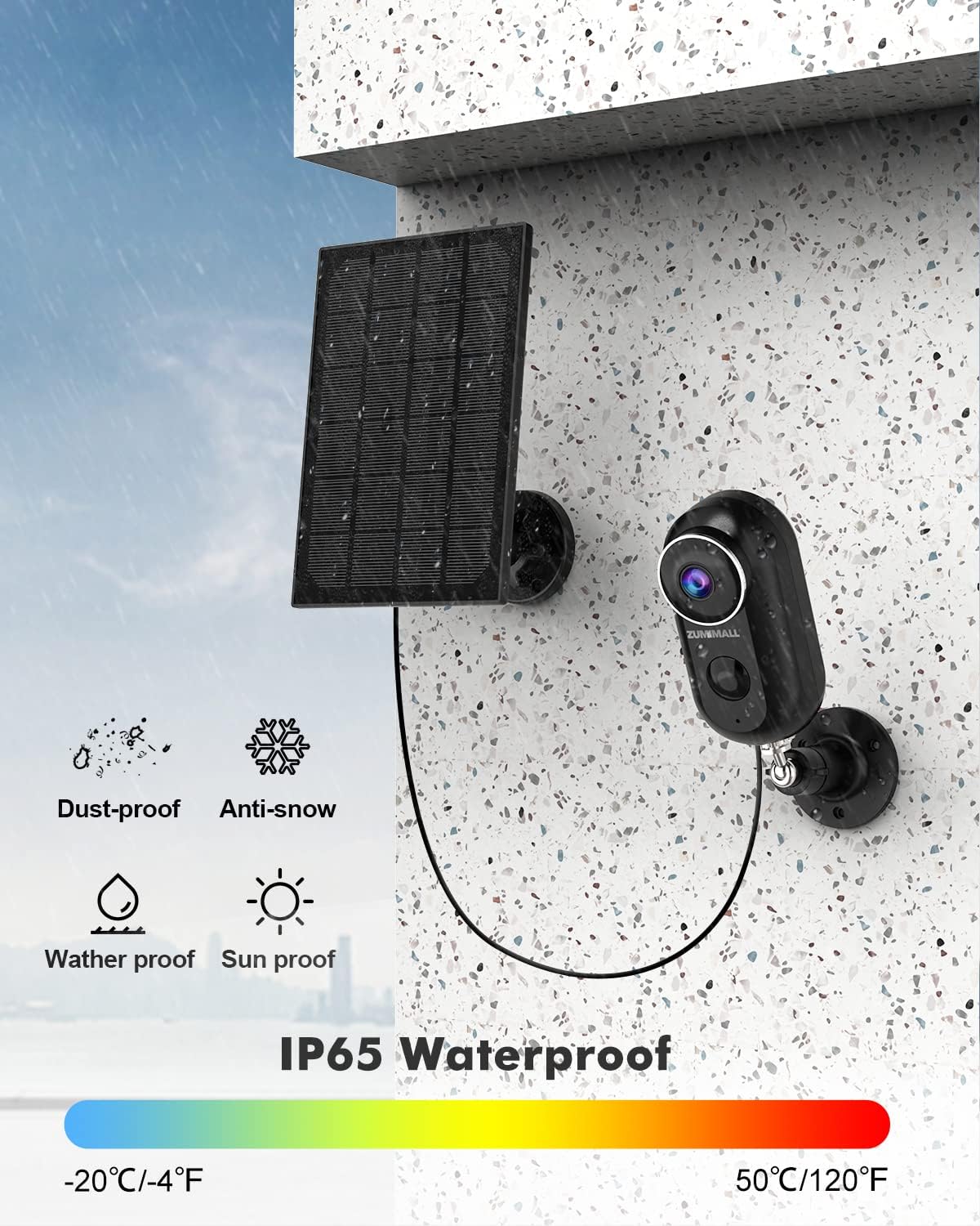Outdoor Security Camera with Solar Powered, ZUMIMALL Wireless Camera for Home Security & Surveillance, 1080P HD Security Camera with Human Motion Detection, Night Vision, 2-Way Audio, IP66 Waterproof