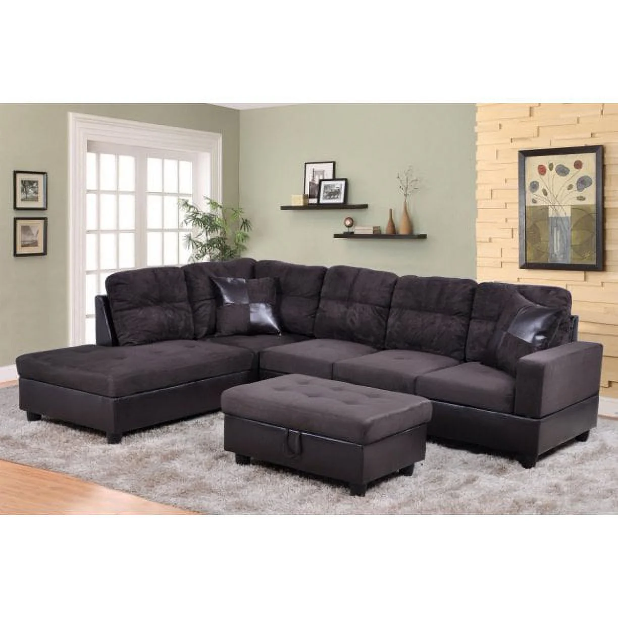 PonLiving 103.5" Wide Corner Microfiber Sectional Sofa with Storage Ottoman & Matching Pillows Right Hand Facing, Red