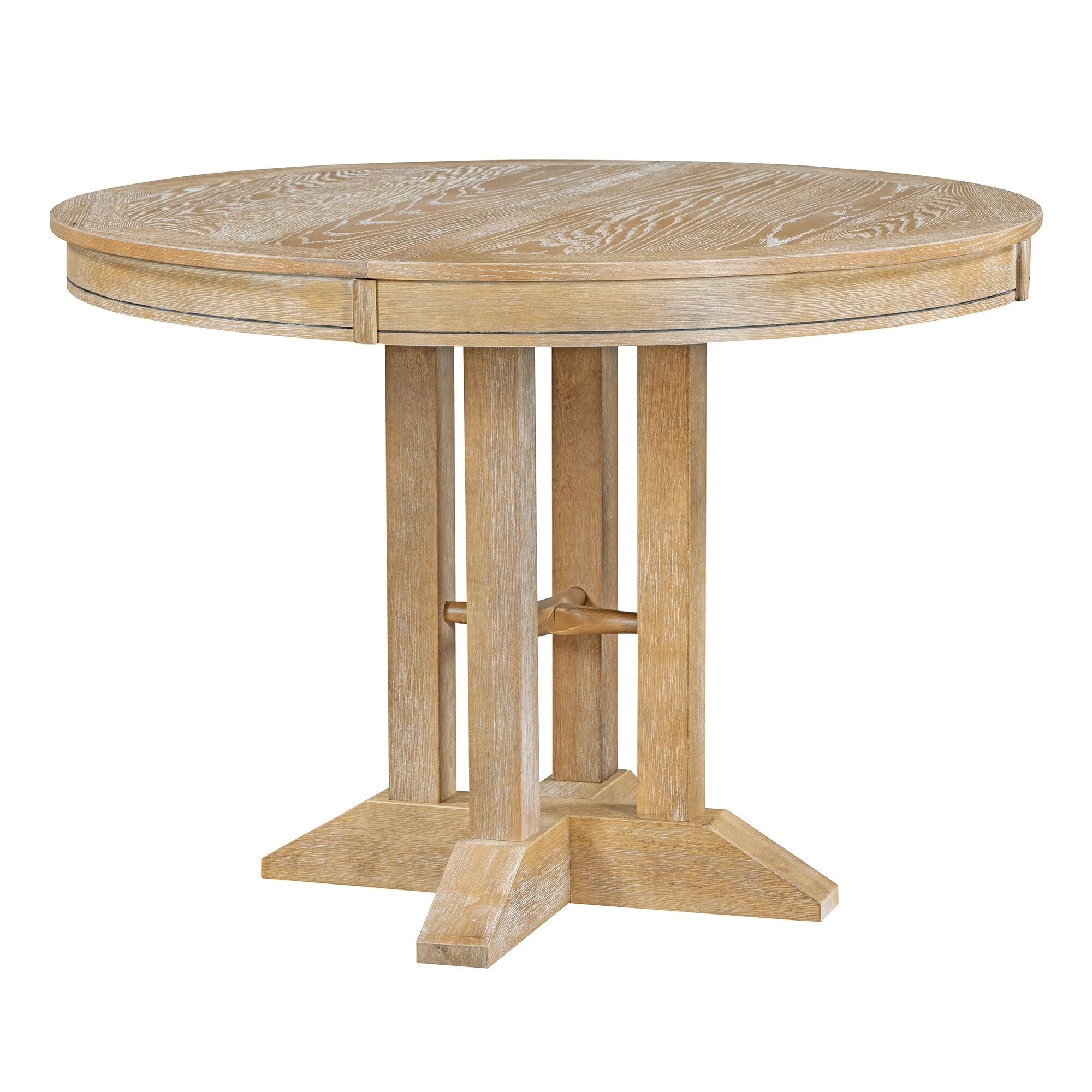 Nestfair  5-Piece Dining Set with Extendable Round Table and 4 Upholstered Chairs Natural Wood Wash