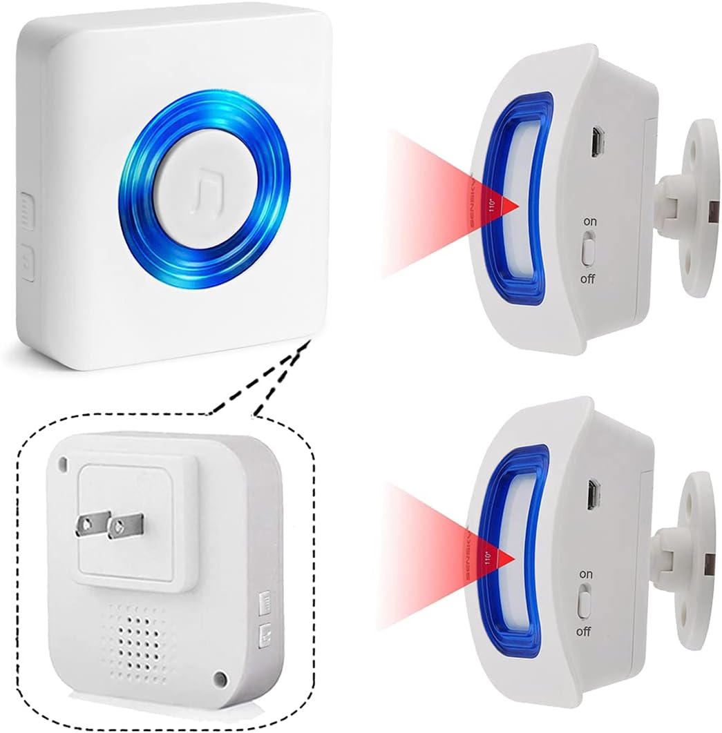 Caregiver Pager Indoor Motion Sensor Alarm Room Bed Alarms and Fall Prevention for Elderly Dementia Patients/Mailbox Alert Device for Home (2 Pager+1 Sensor)