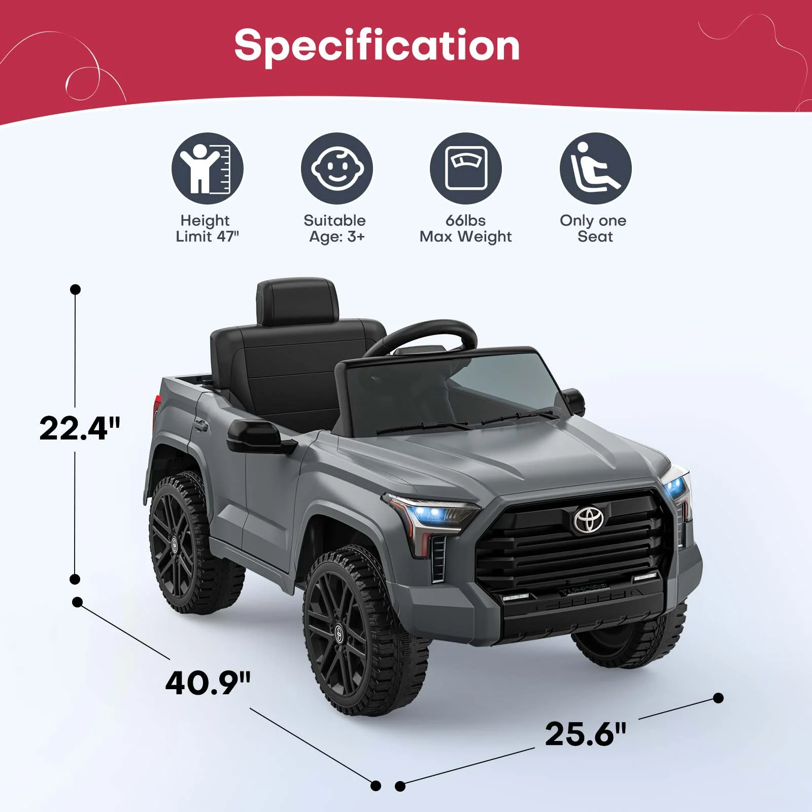 Teoayeah 12 V Kids Ride on Car w/Parent Remote Control, 12V4.5Ah Battery Powered Electric Car Ride on Toys, Kids Electric Vehicles with Wireless Music, Storage Space, Licensed TOYOTA Gray - Curated Treasures Market